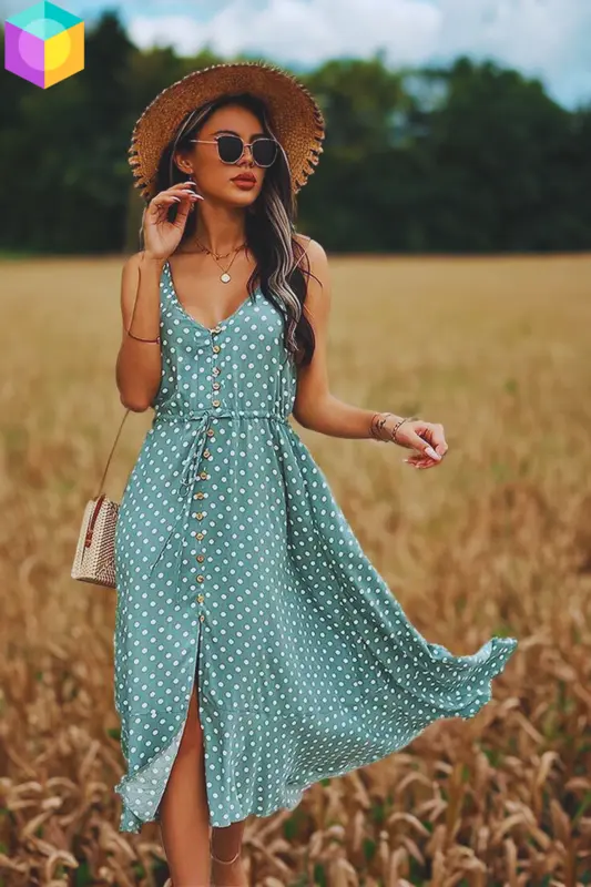 Floral dress with wide brimmed hats